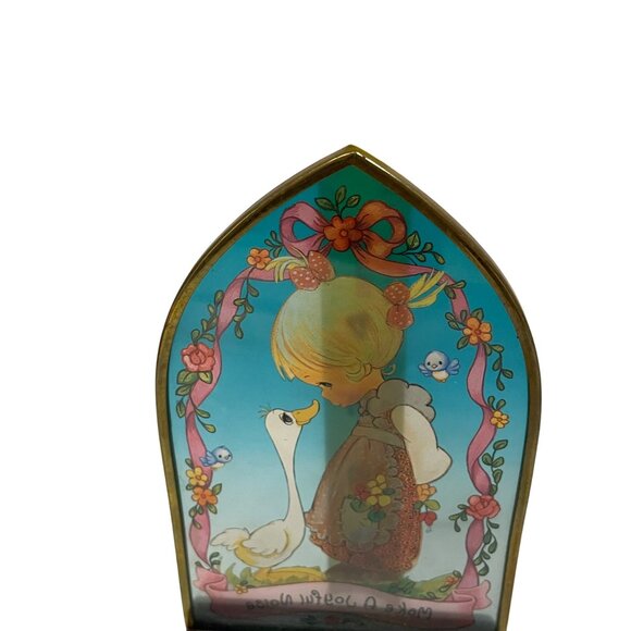 Vintage Precious Moments Noise Arch Plaque 6 1/2" Make A Joyful Girl Goose Wood - Picture 8 of 8